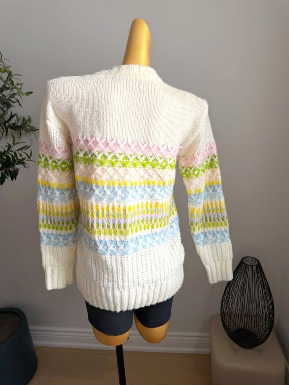 Ivory Colorful Knit Oversized Chunky Sweater M - Picture 5 of 5